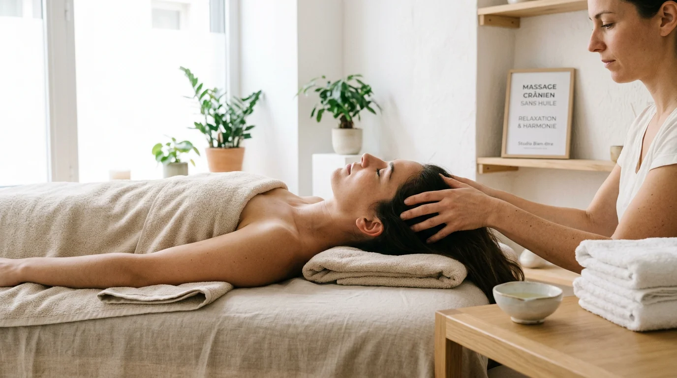 Praticienne réalisant un massage du cuir chevelu lors d'un soin head spa