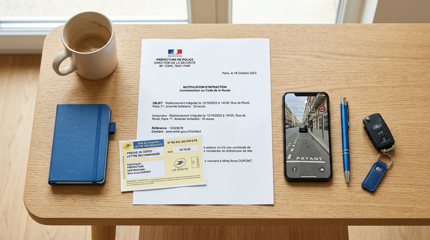Documents d'une contestation de FPS prêts à être envoyés en recommandé