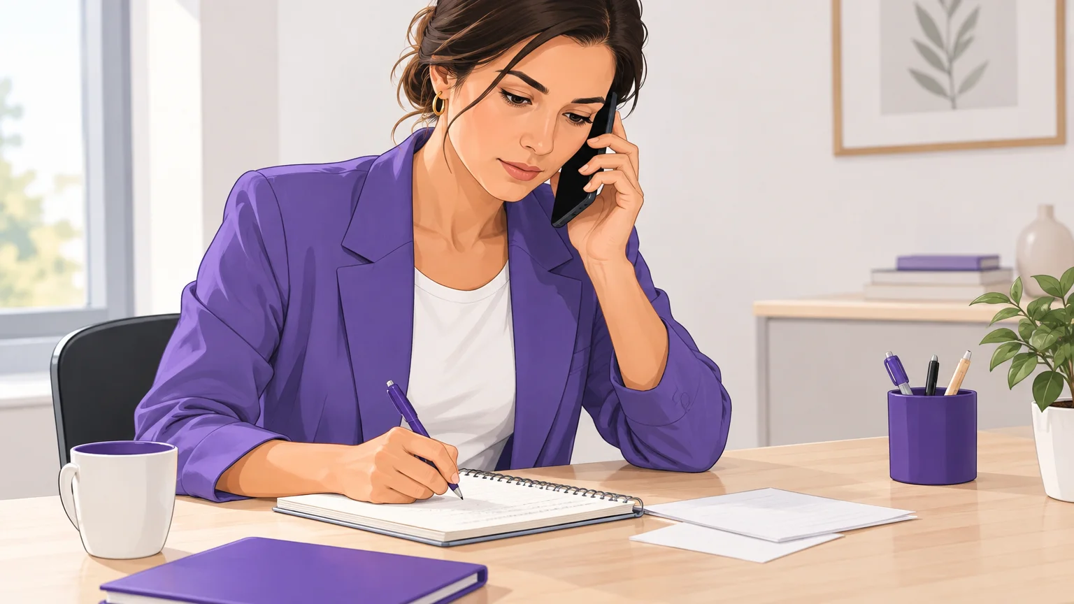 Une responsable de conciergerie consigne les informations d’un prospect propriétaire