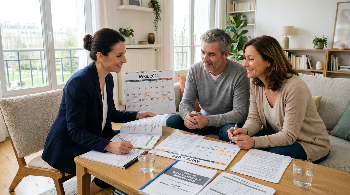 Vendeurs vérifiant les dates de validité de leurs diagnostics avant la signature