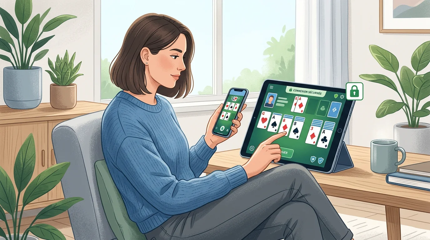 Personne jouant à un jeu de cartes en ligne sur mobile en toute sécurité