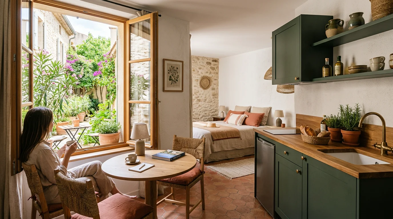 Studio lumineux d'apart'hôtel avec kitchenette dans le Luberon