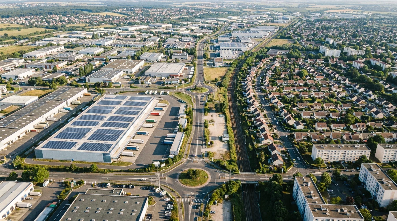 Vue panoramique de Chelles et de ses zones d'activité économique en Seine-et-Marne