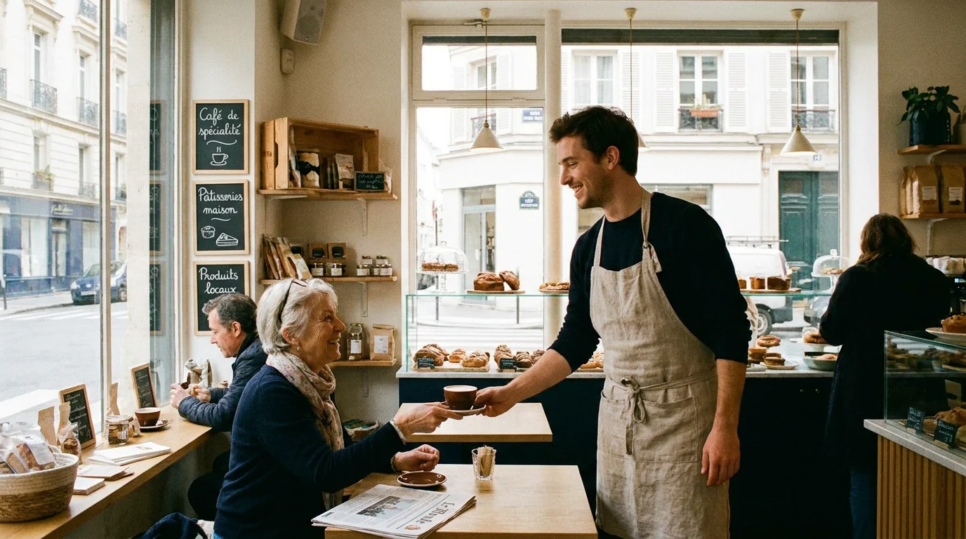 Jeune salarié à temps partiel dans un commerce en France