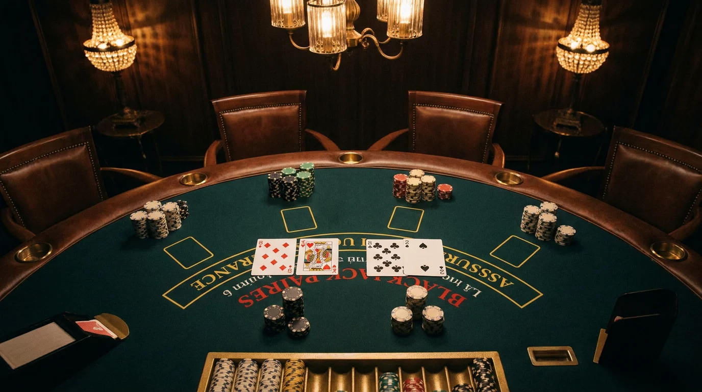 Paire de 8 séparée en deux mains sur une table de blackjack avec jetons