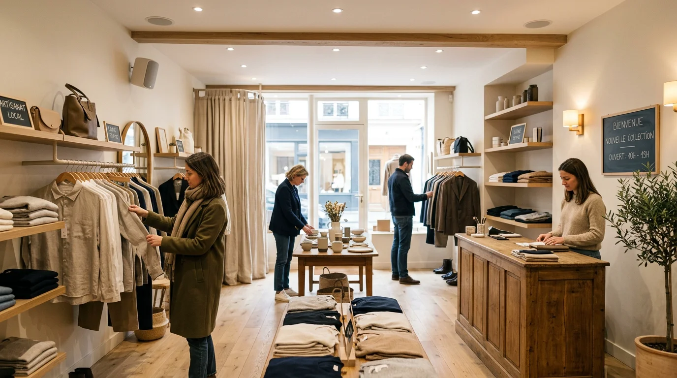 Boutique avec enceintes de plafond et murales discrètes diffusant une ambiance sonore homogène