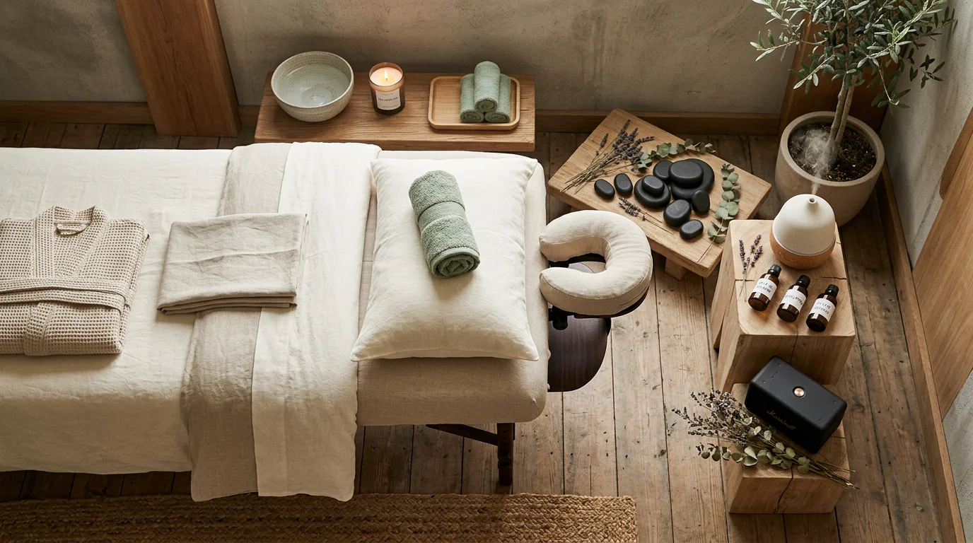 Espace de massage serein baigné d'une ambiance sonore relaxante