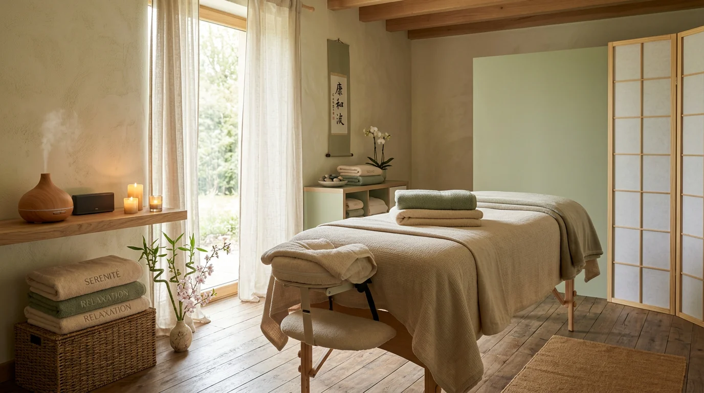 Cabine de massage paisible avec une ambiance sonore apaisante