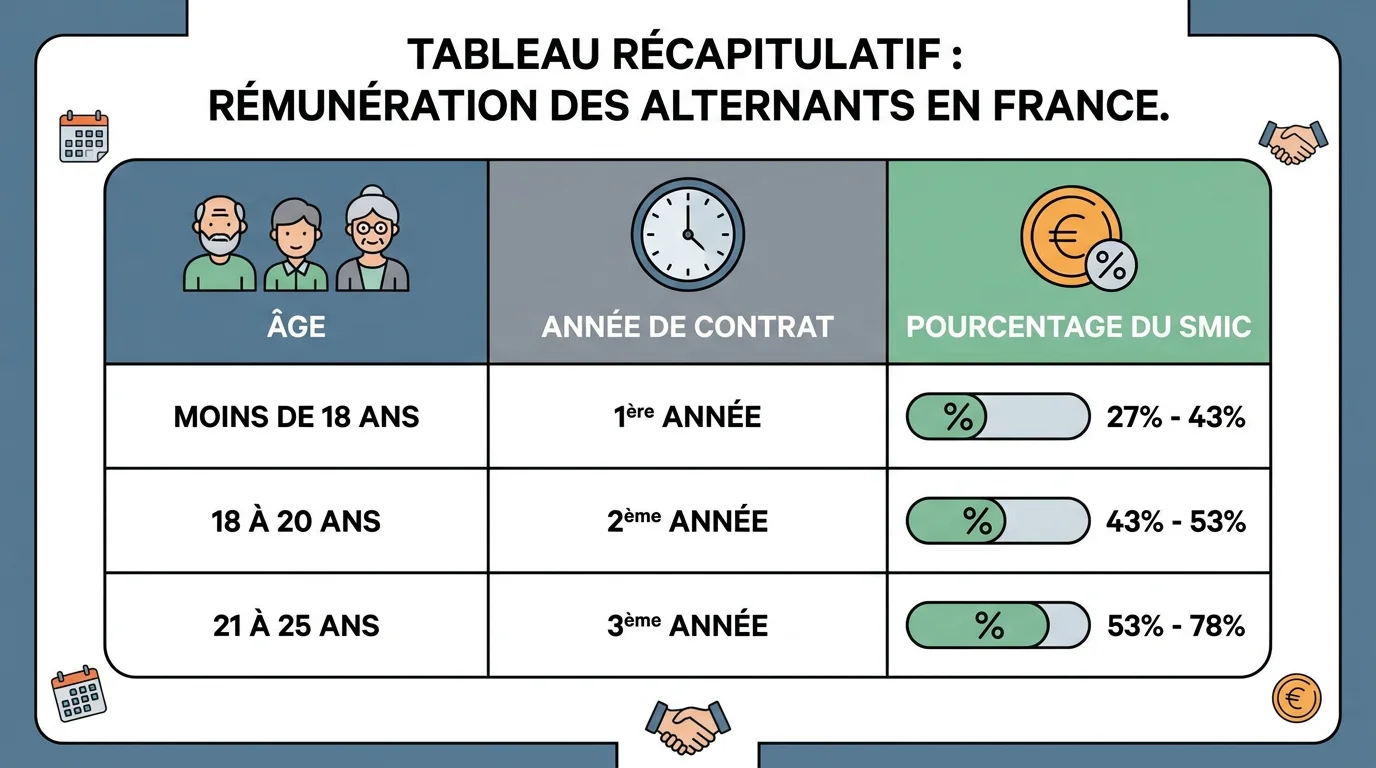 Illustration des niveaux de rémunération en alternance informatique selon l'âge et le niveau d'études en France