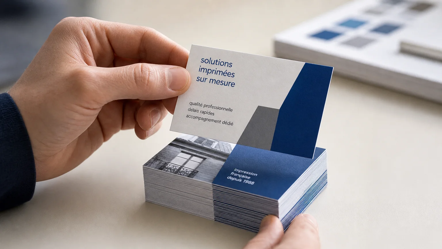 Contrôle rapproché de la qualité de cartes de visite imprimées
