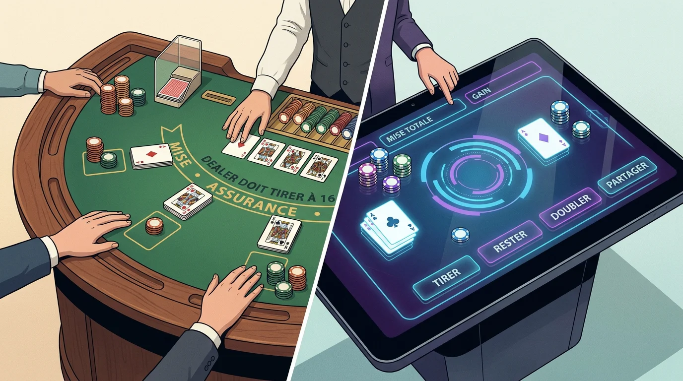 Comparaison entre une table de blackjack classique et une table de blackjack numérique