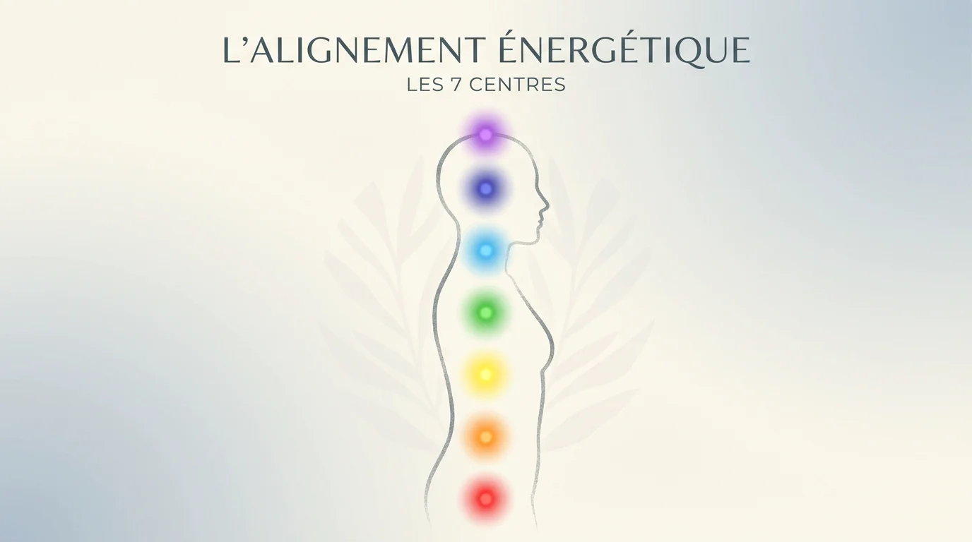 Schéma des 7 chakras principaux alignés le long de la colonne vertébrale
