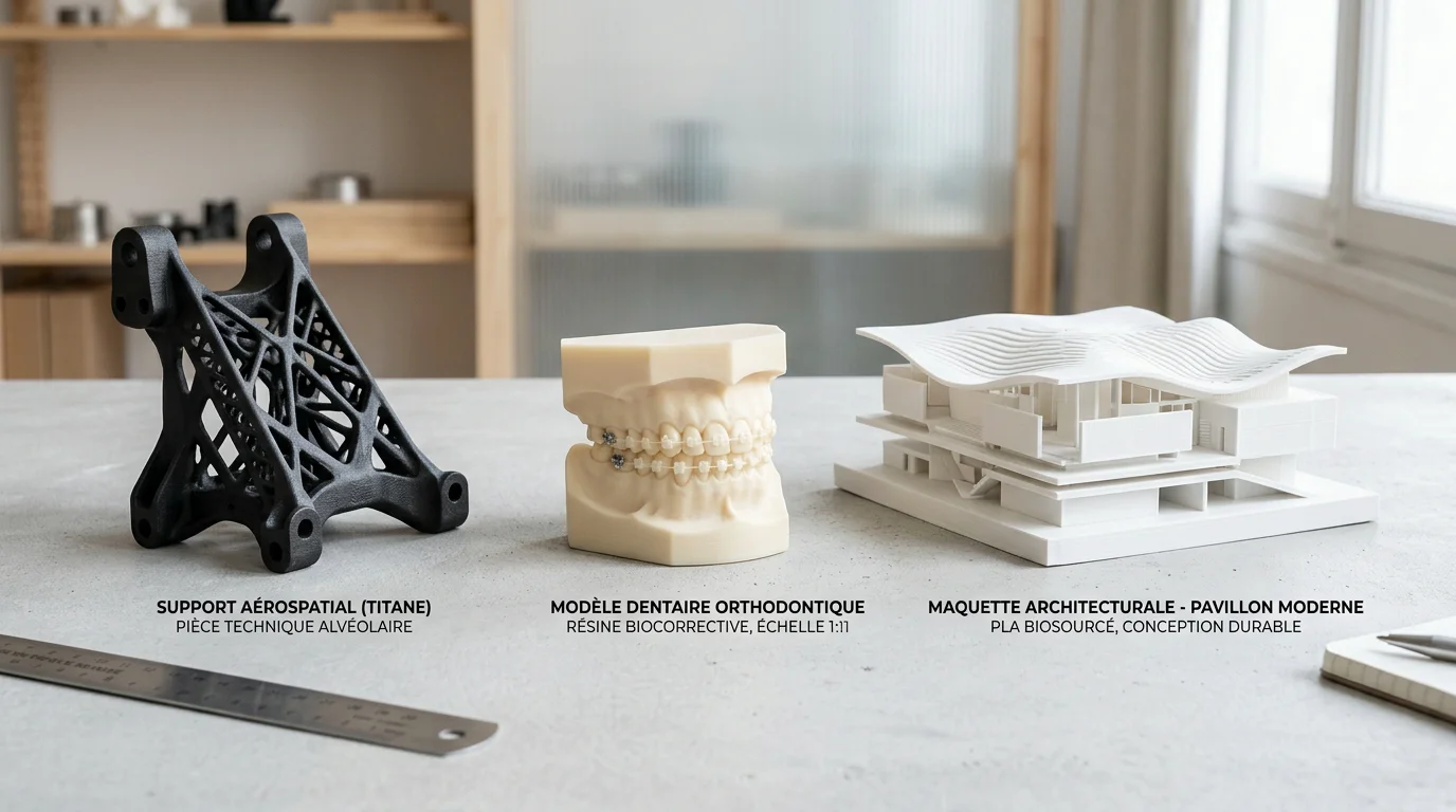 Objets imprimés en 3D pour l'aéronautique, le dentaire et l'architecture