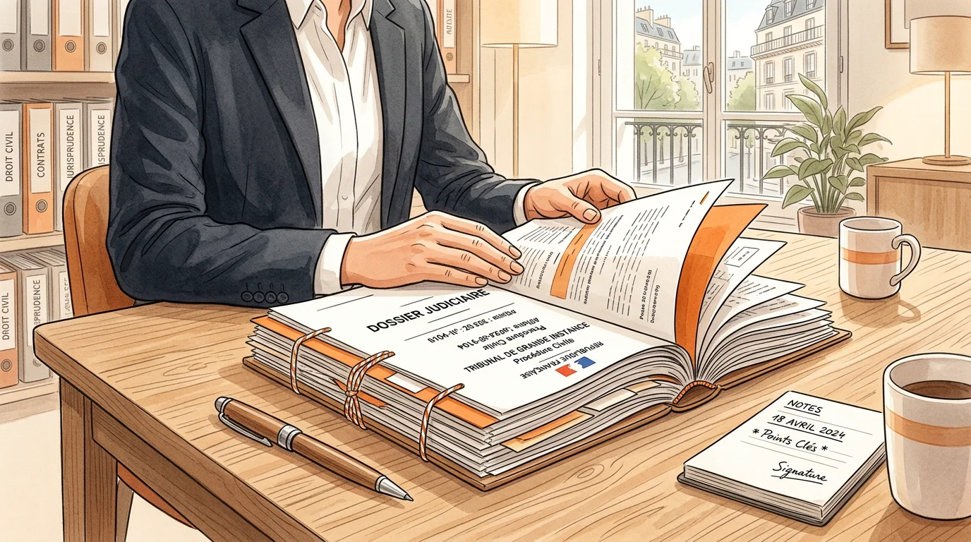 Mains anonymes consultant un dossier pénal dans un bureau d'avocat