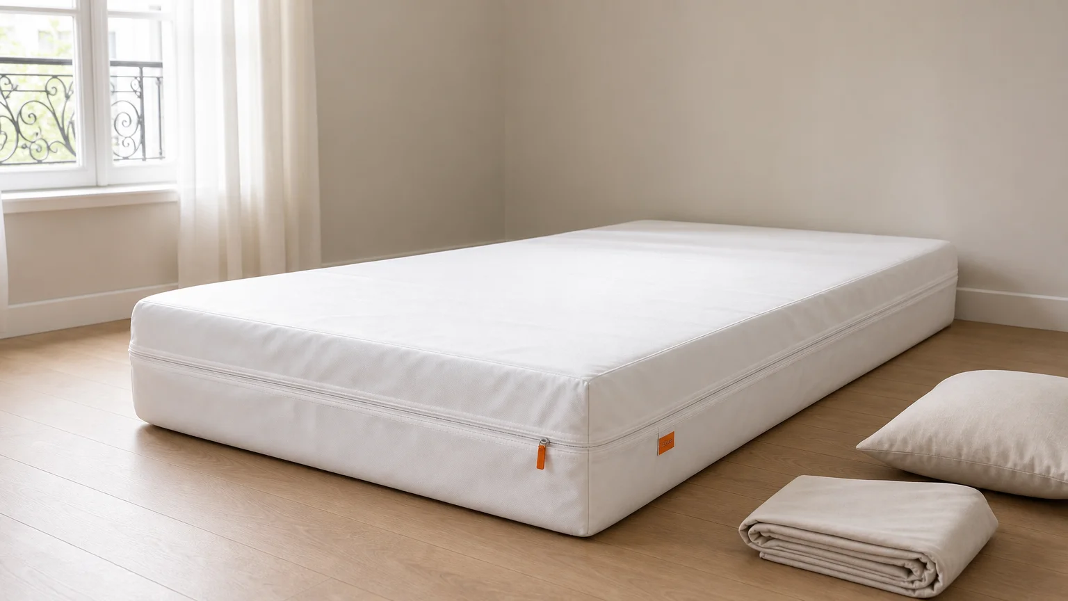 Matelas protégé par une housse intégrale anti-punaises de lit