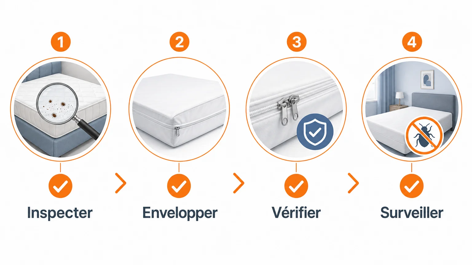 Checklist des étapes pour utiliser une housse anti-punaises de lit