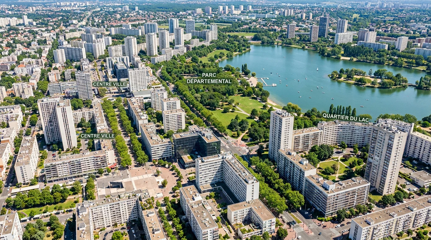 Vue panoramique de Créteil, préfecture du Val-de-Marne et bassin d'emploi intérimaire