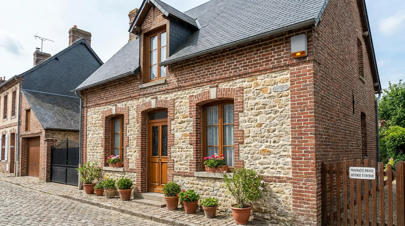 Sirène d'alarme sans fil extérieure installée sur une maison du nord de la France