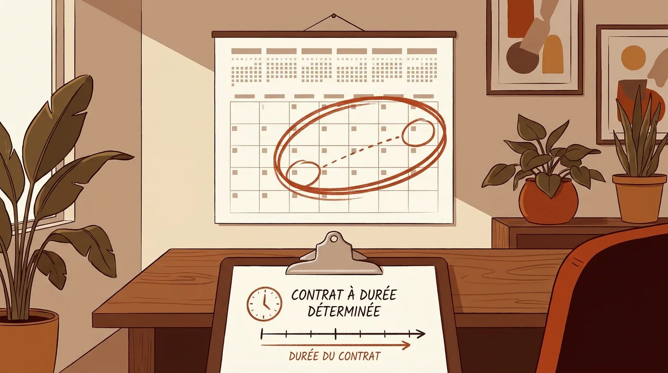 Calendrier illustrant la durée et les échéances d'un CDD d'assistante maternelle