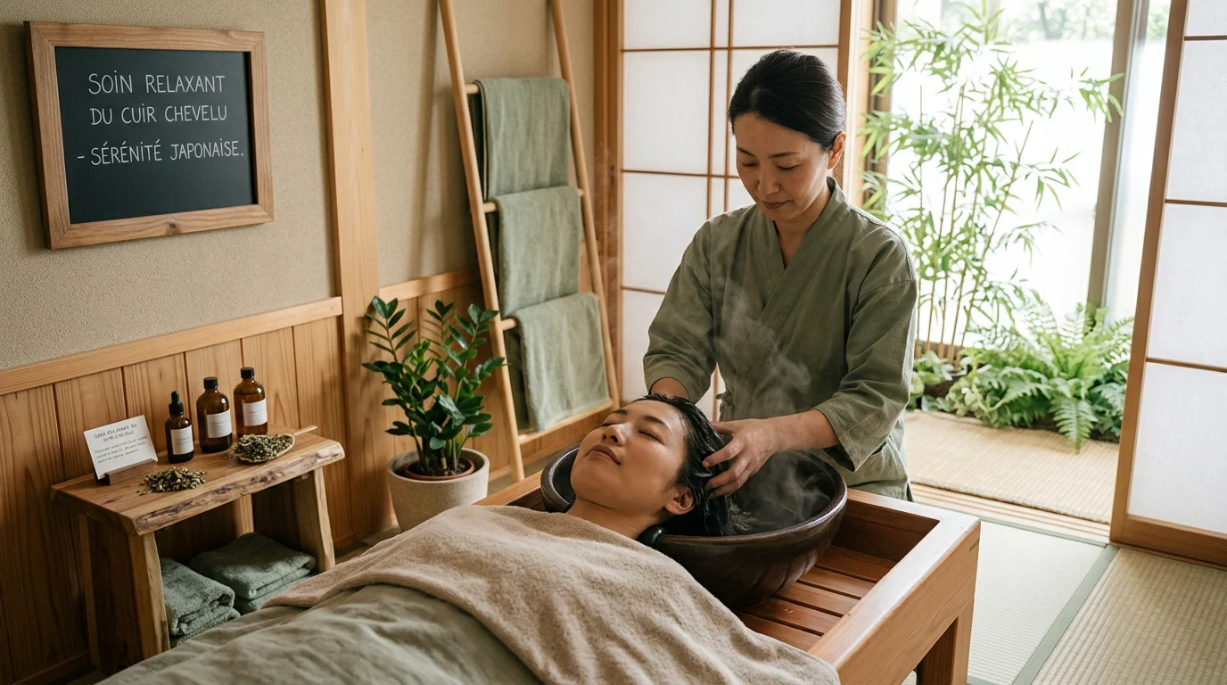 Praticienne réalisant un soin Head Spa japonais sur une cliente