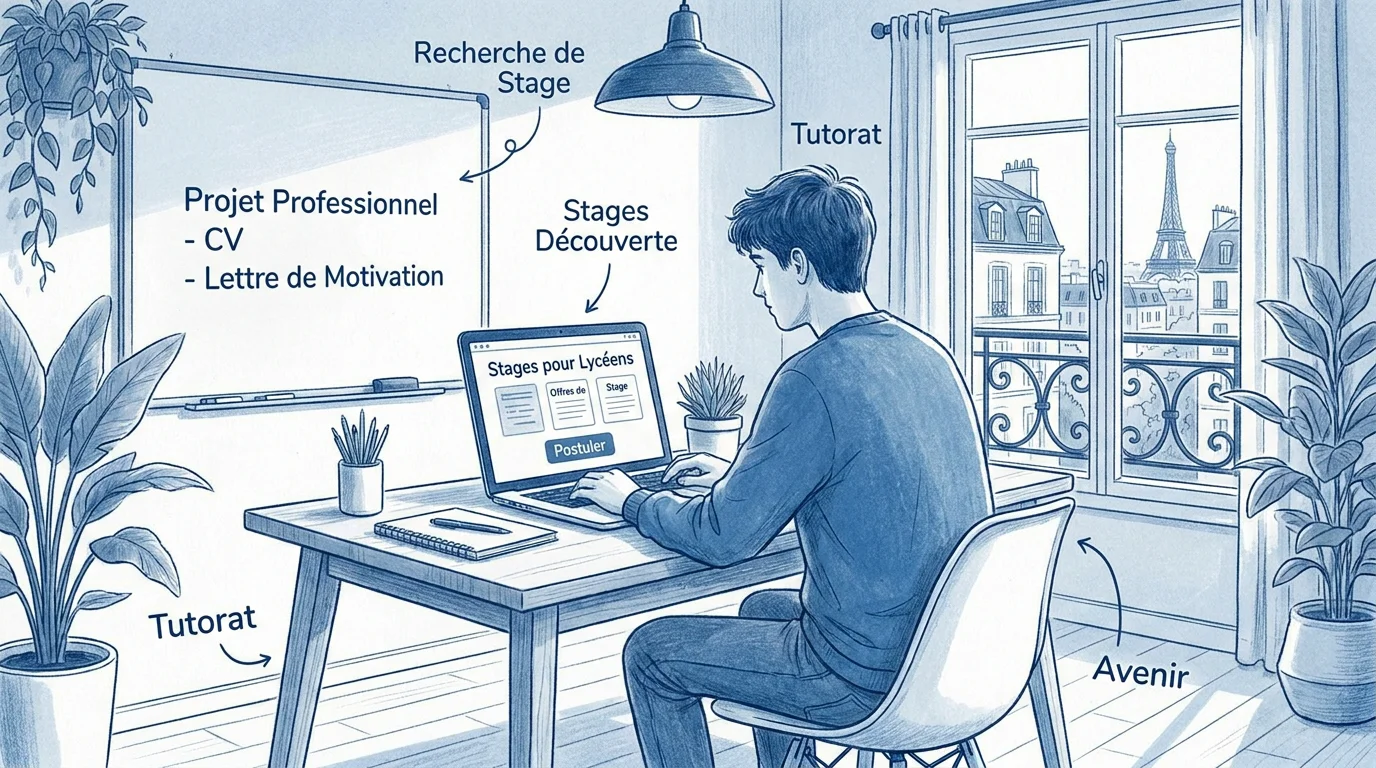 Lycéen recherchant un stage de seconde sur une plateforme en ligne
