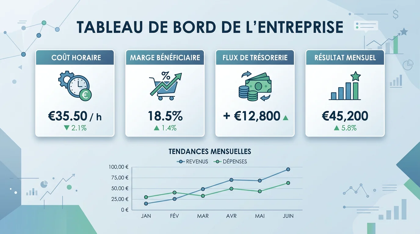 Schéma d'un tableau de bord avec indicateurs clés de pilotage