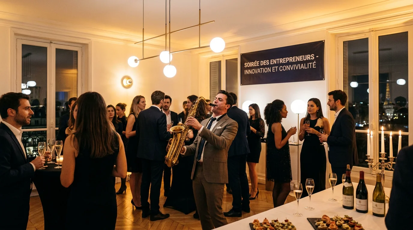 Saxophoniste lors d'une soirée d'entreprise élégante en France