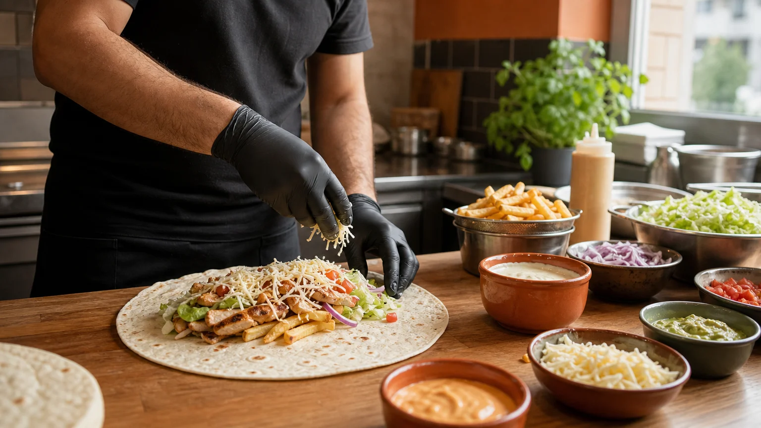 Préparation naturelle des ingrédients pour garnir des tacos maison