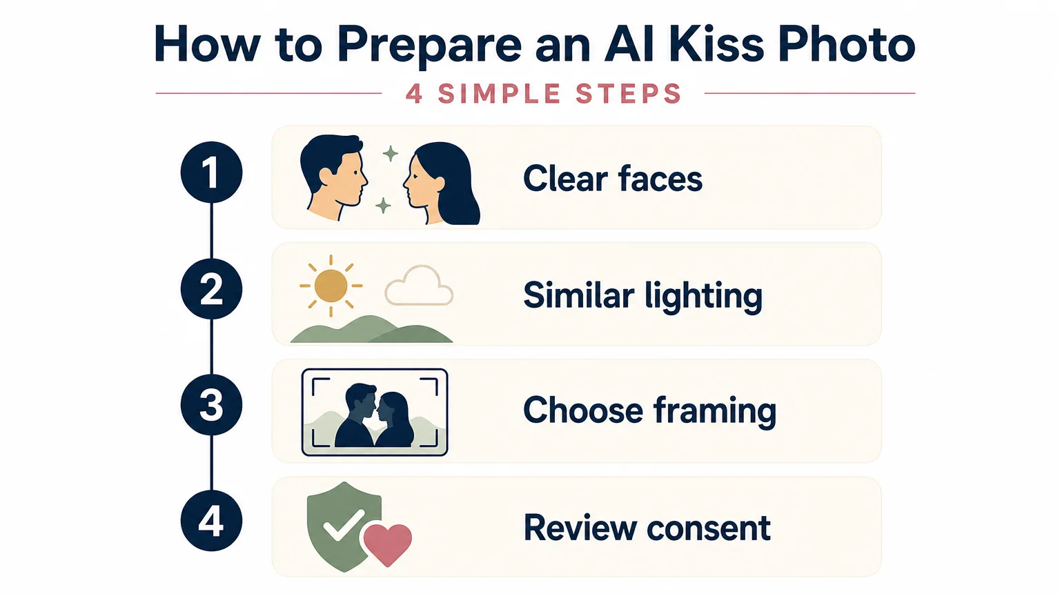 Checklist for preparing and reviewing an AI kiss photo