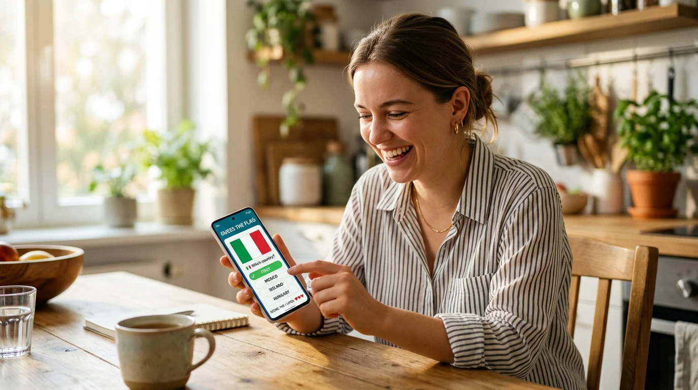 Person playing a daily flag guessing game on a phone