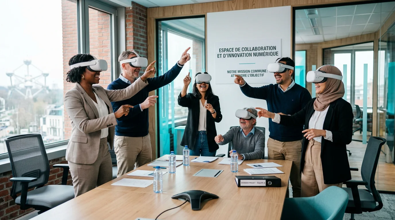 Une équipe d'entreprise vit une expérience de jeu en réalité virtuelle en 2026