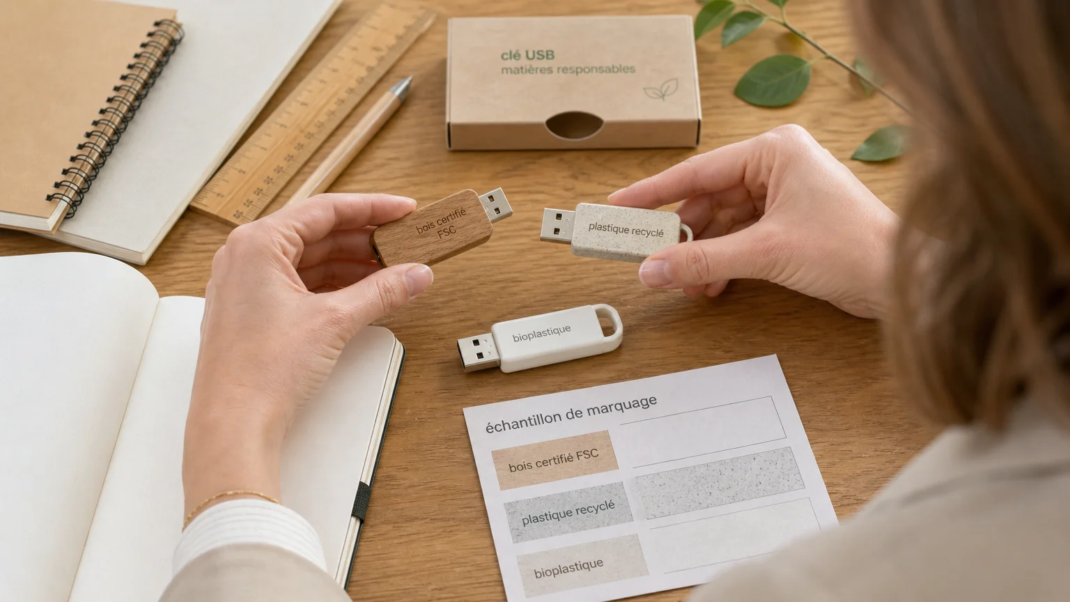 Comparaison de matières et de marquages pour choisir une clé USB responsable