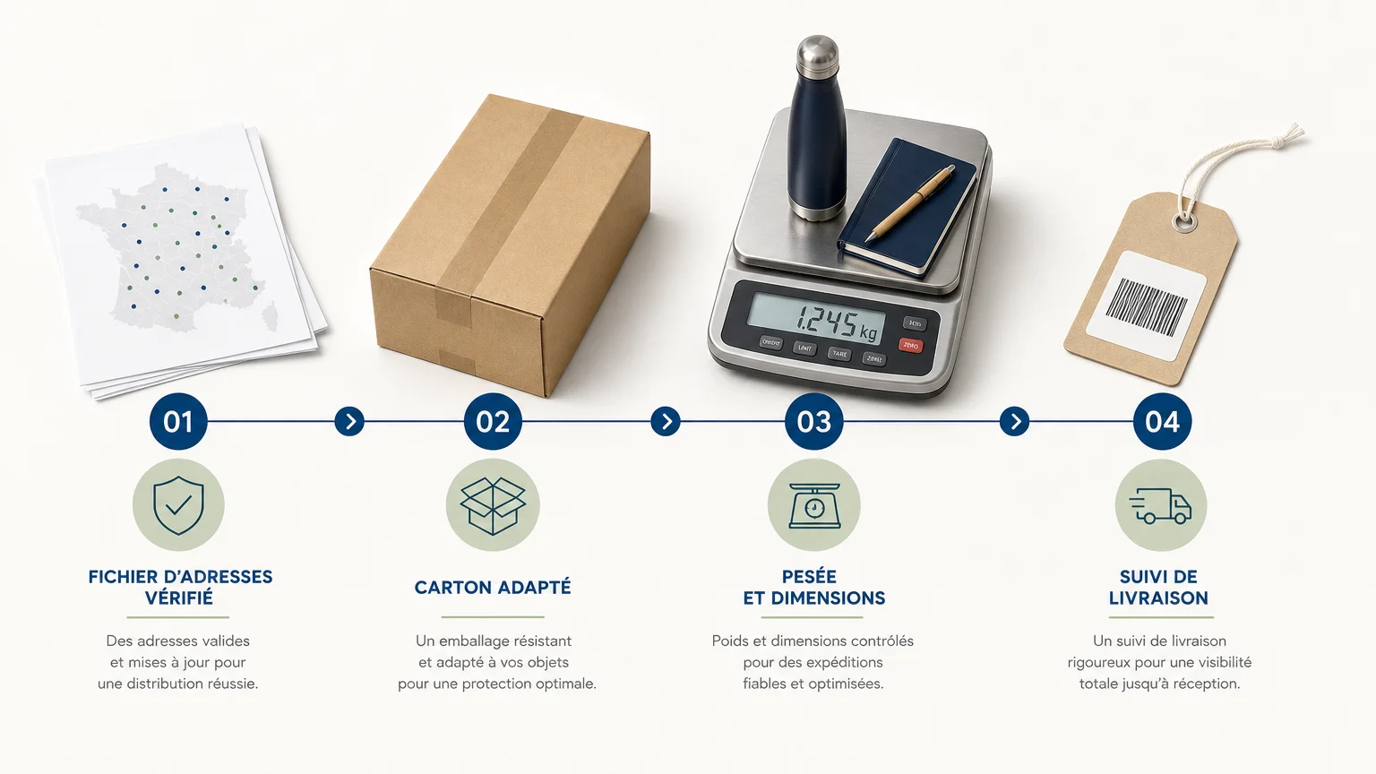 Critères visuels pour préparer une campagne de goodies expédiée à plusieurs adresses