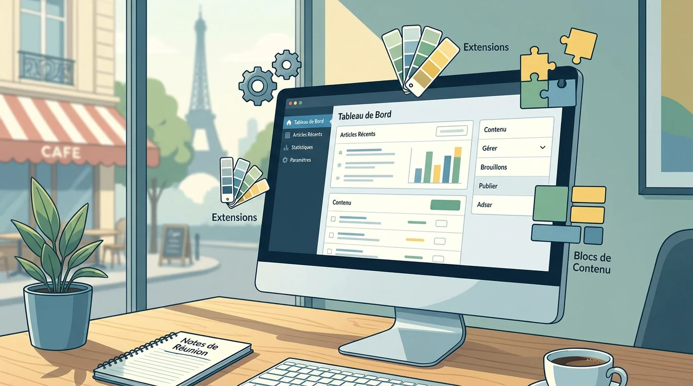 Illustration d'un tableau de bord CMS moderne symbolisant la migration vers WordPress