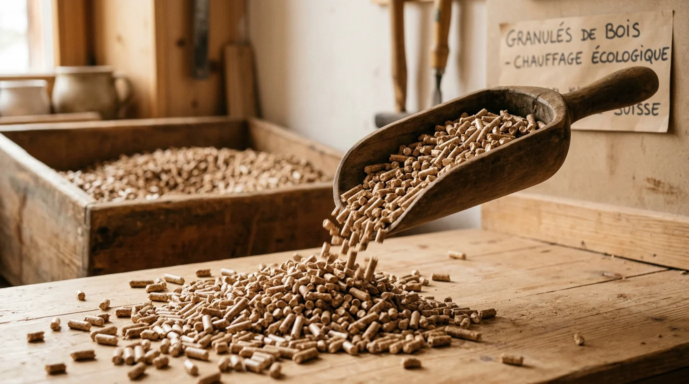 Granulés de bois compressés utilisés comme combustible pour une chaudière à pellets