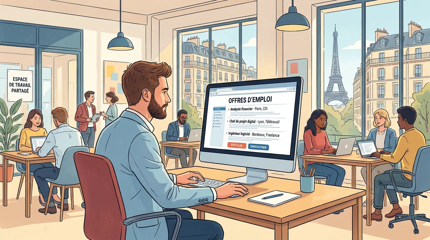 Jeune professionnel recherchant des offres de stage graphiste sur un ordinateur