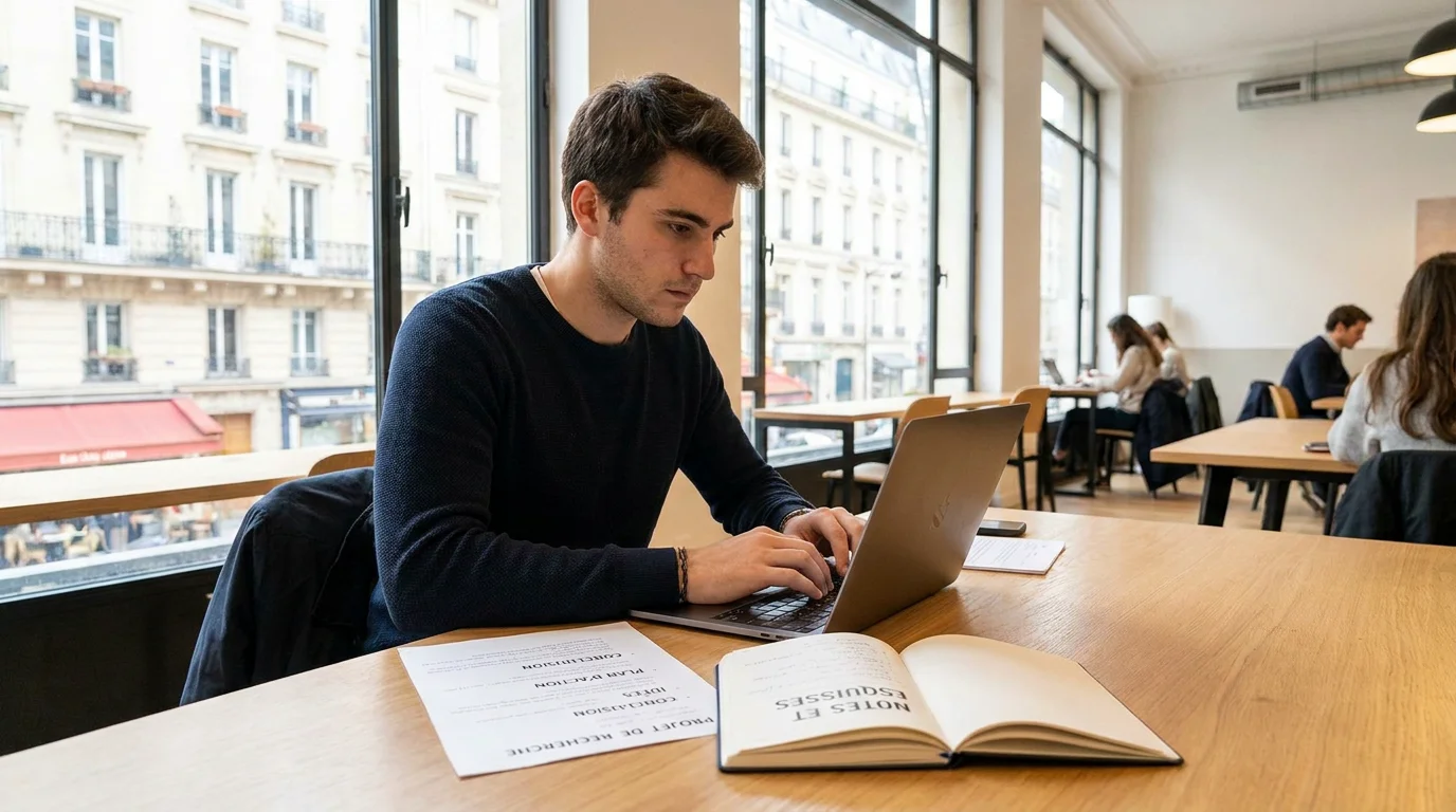 Étudiant recherchant un stage en commerce international sur son ordinateur