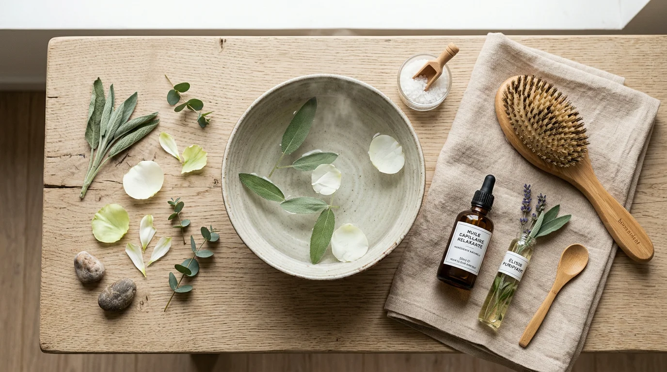 Accessoires et actifs utilisés pour une séance de head spa japonais