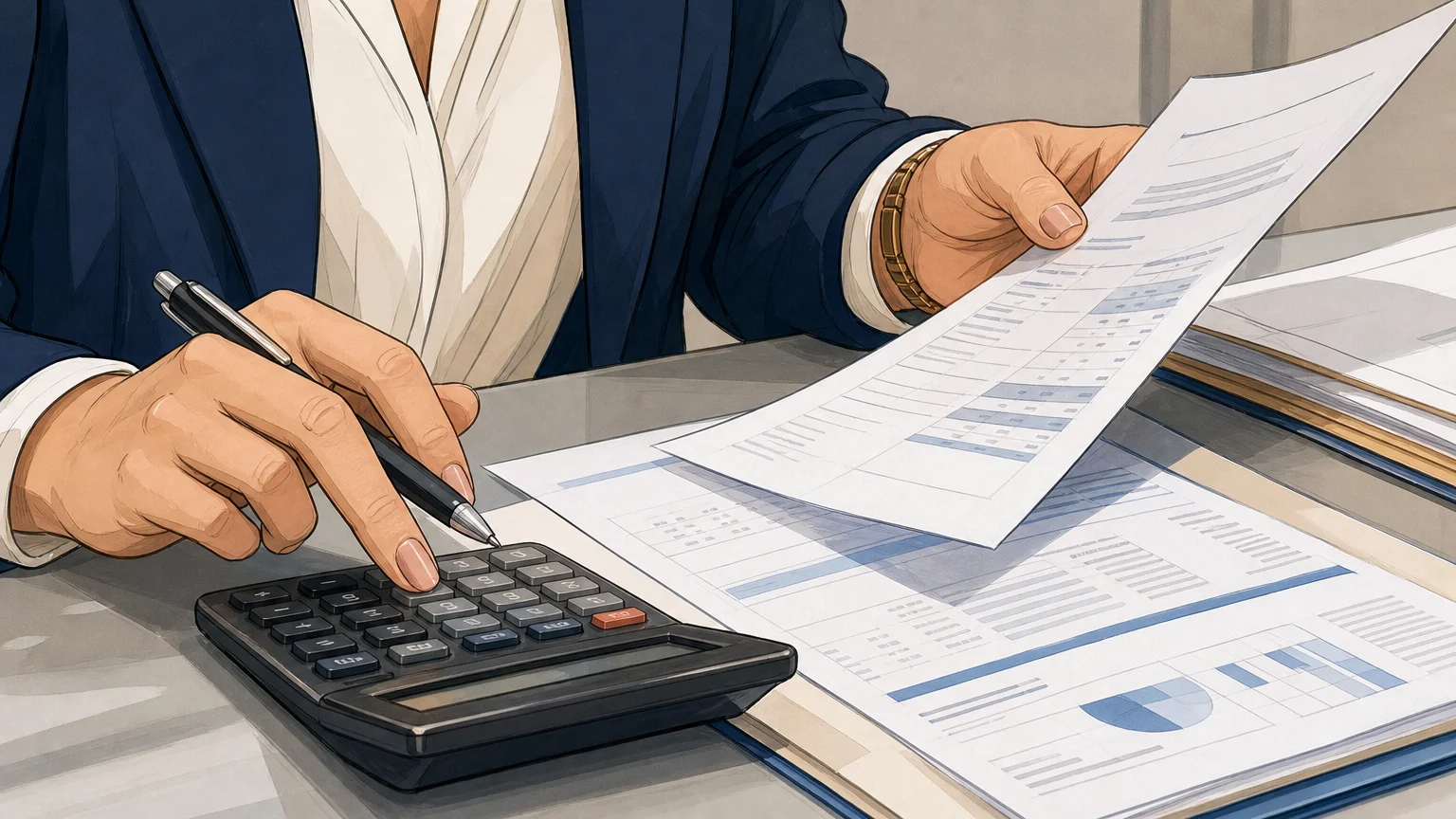 Gros plan sur la vérification de factures et de documents comptables dans un bureau
