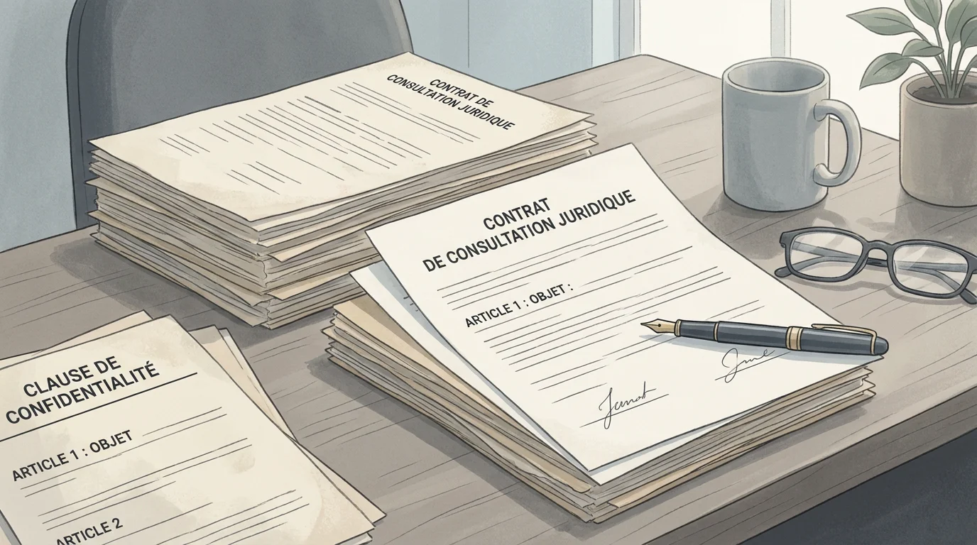 Documents juridiques sur un bureau d'avocat, illustrant la procédure de mise en examen