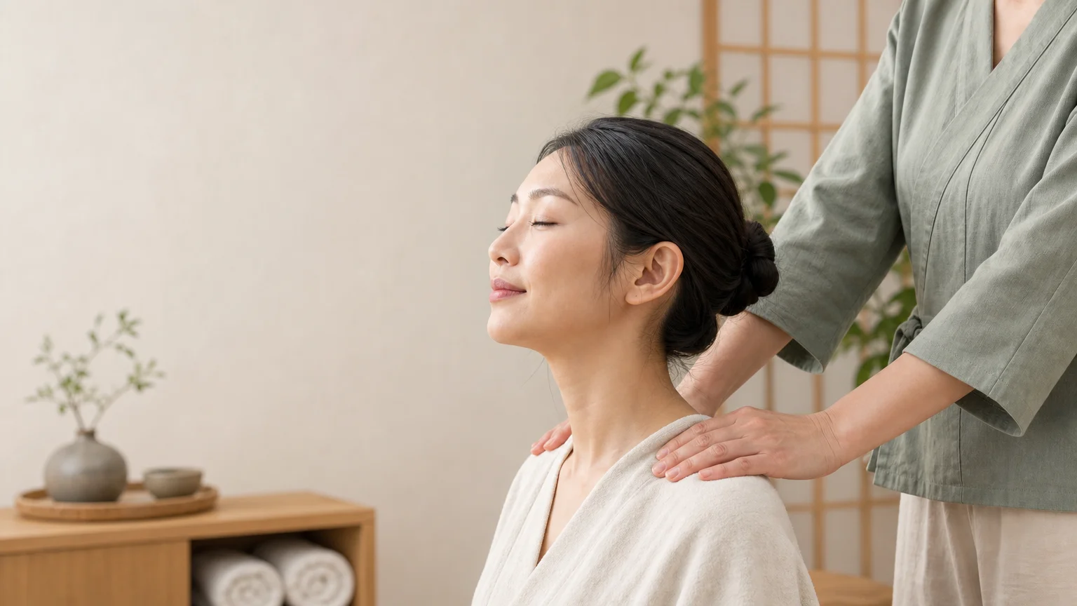 Personne recevant un massage japonais dans un espace calme