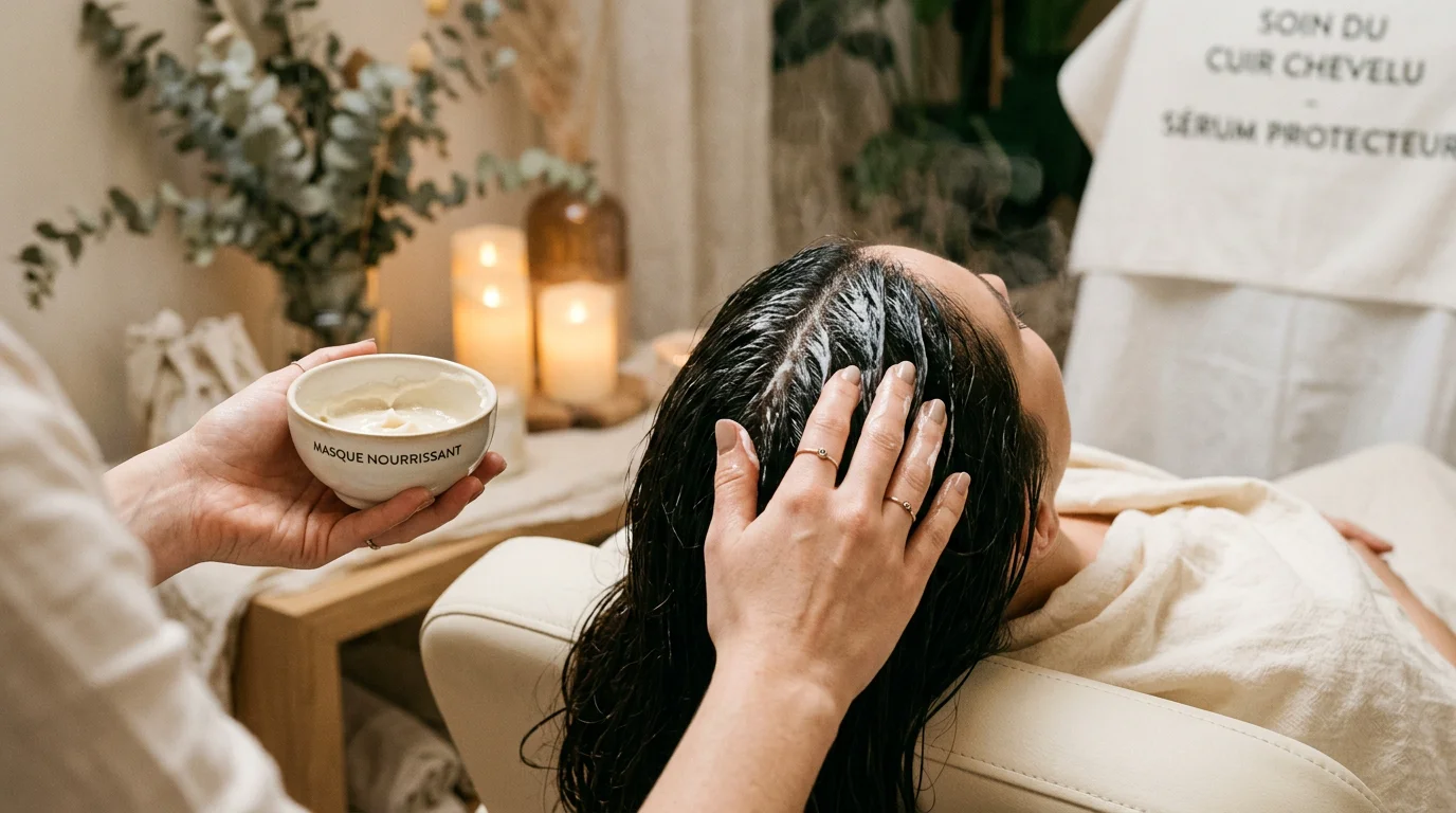 Application d'un sérum et d'un masque lors d'un soin du cuir chevelu