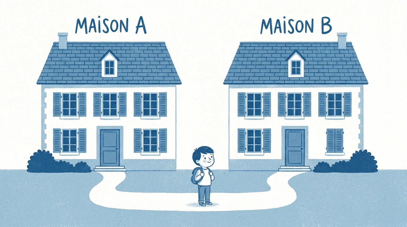 Illustration de la résidence alternée avec un enfant entre deux domiciles parentaux