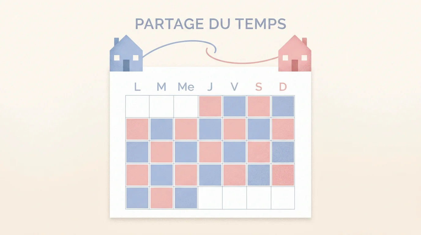 Calendrier de garde alternée avec alternance hebdomadaire illustrée