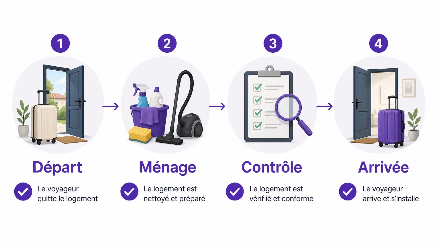 Infographie des quatre étapes d’une rotation de location saisonnière