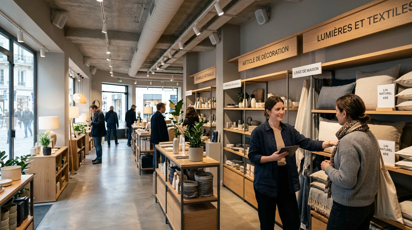 Intérieur de commerce sonorisé avec haut-parleurs de plafond discrets