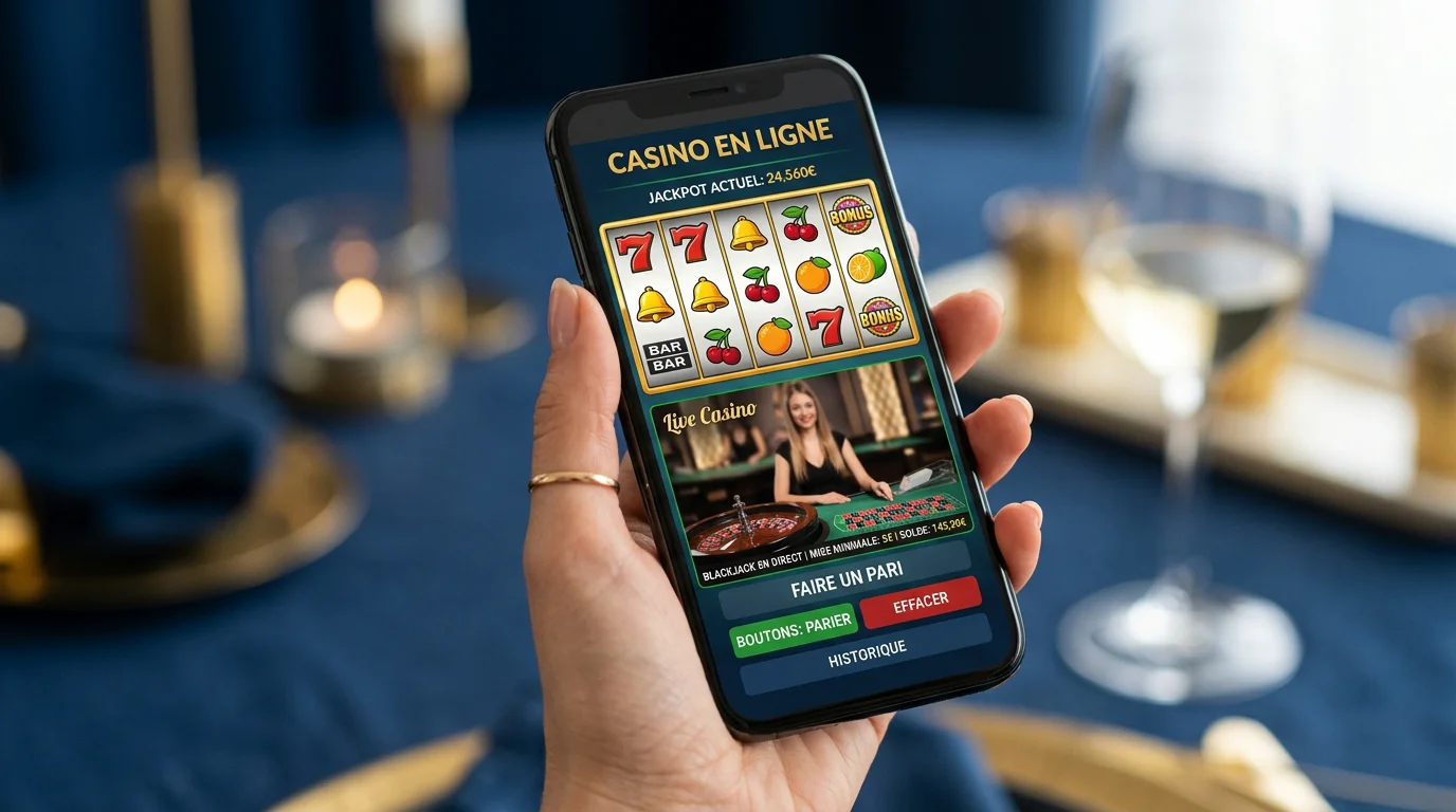 Smartphone affichant des jeux de machines à sous et de casino en direct