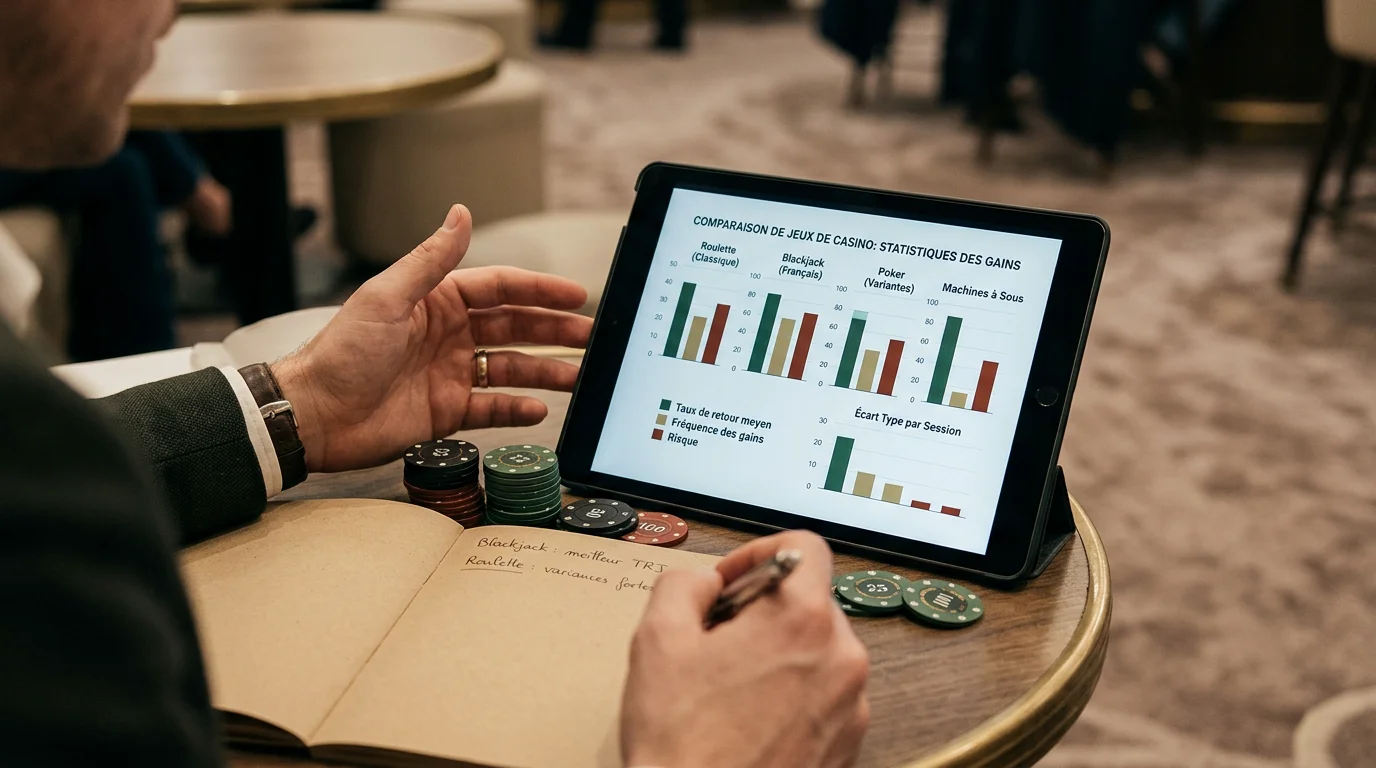 Comparaison des taux de redistribution des jeux de casino sur une tablette