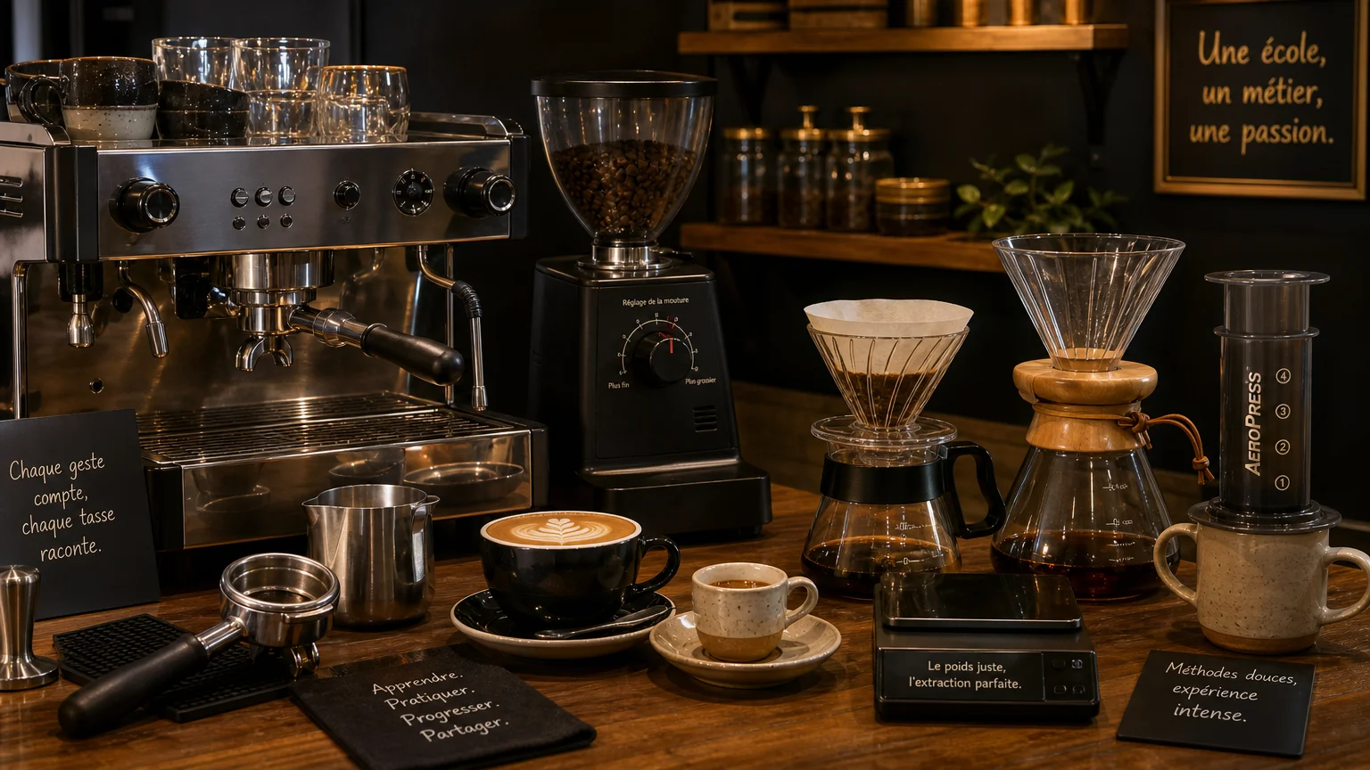 Matériel professionnel pour travailler l’espresso, le latte art et les méthodes douces