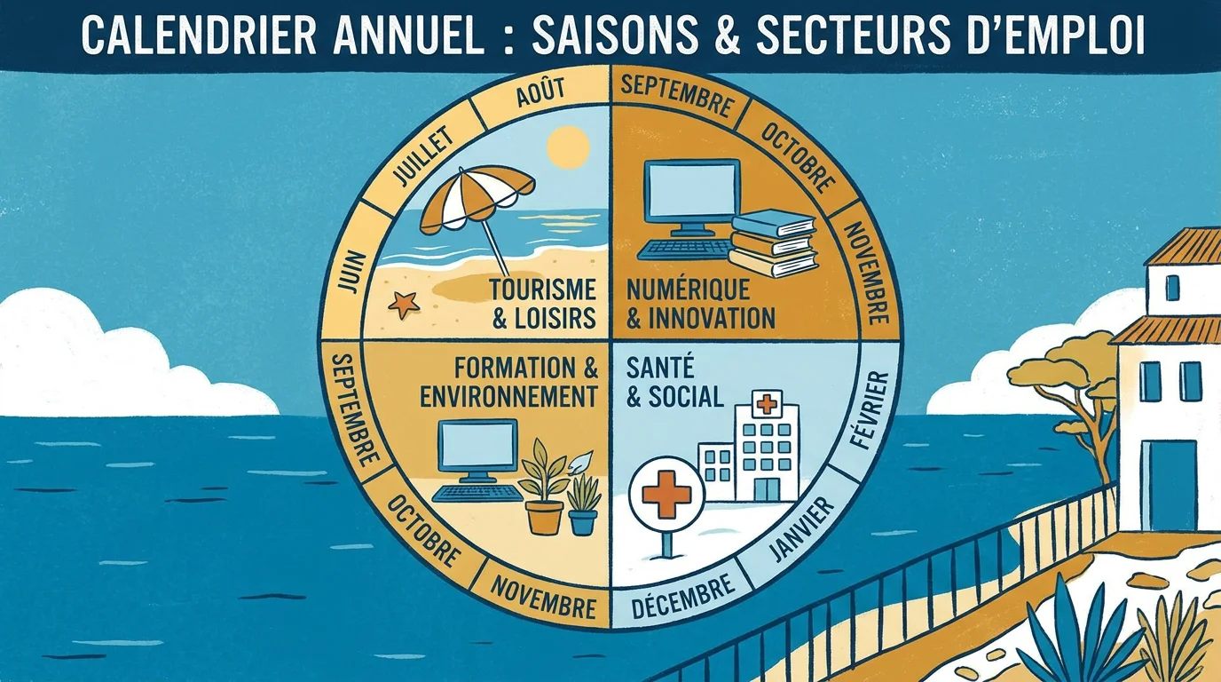 Calendrier illustré des saisons de recrutement à Nice par secteur d'activité